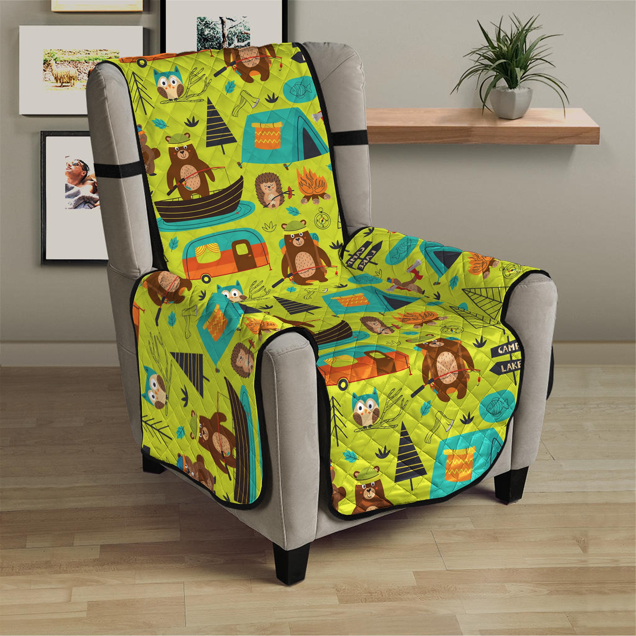 Animal Camping Pattern Print Armchair Protector