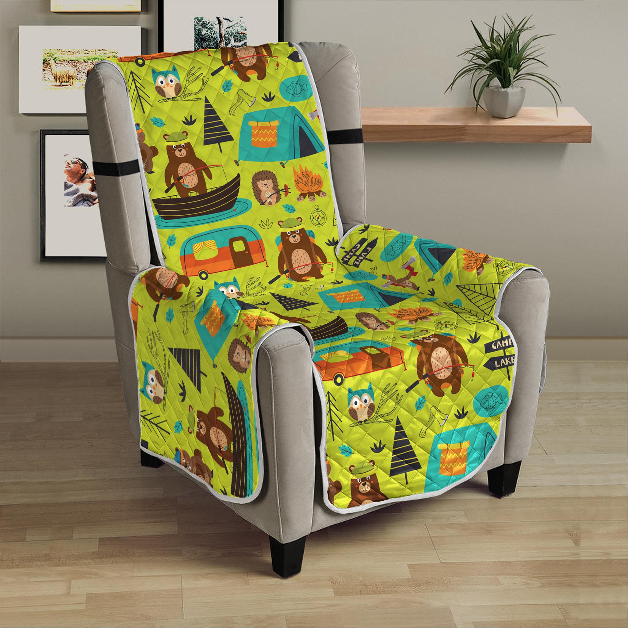 Animal Camping Pattern Print Armchair Protector