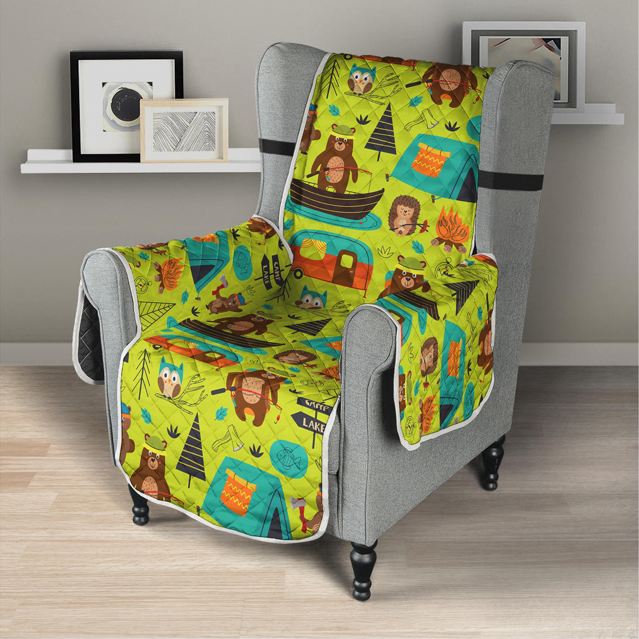 Animal Camping Pattern Print Armchair Protector