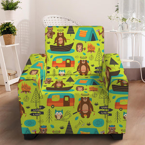 Animal Camping Pattern Print Armchair Slipcover