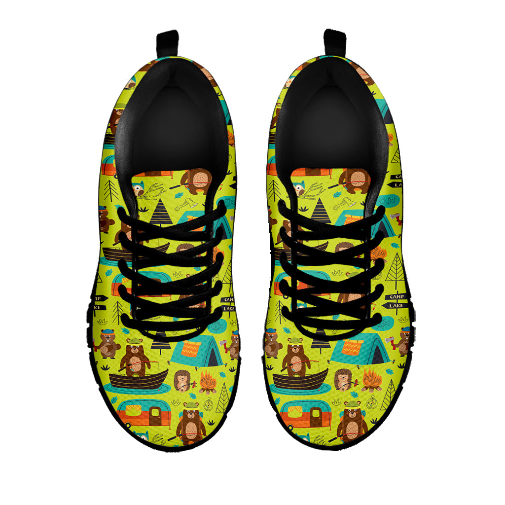 Animal Camping Pattern Print Black Sneakers
