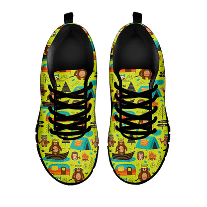 Animal Camping Pattern Print Black Sneakers
