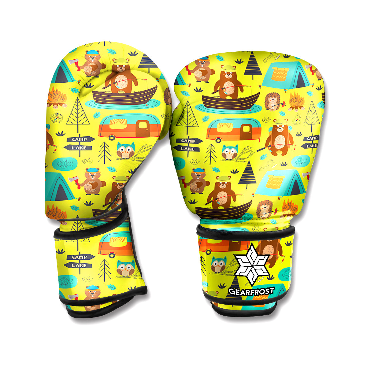 Animal Camping Pattern Print Boxing Gloves