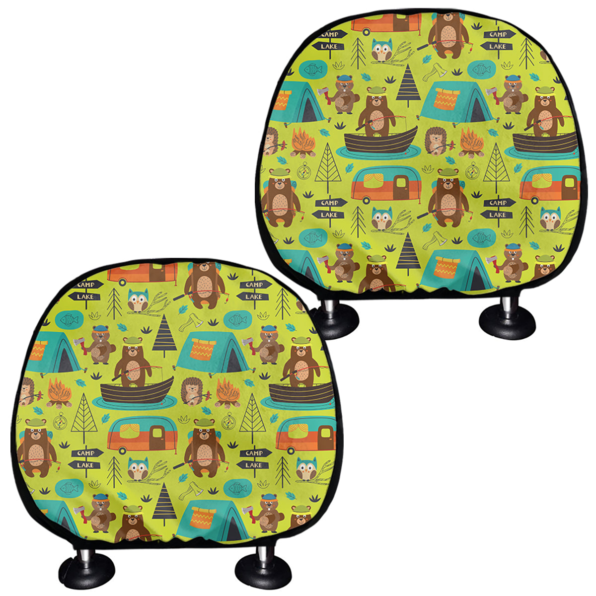 Animal Camping Pattern Print Car Headrest Covers