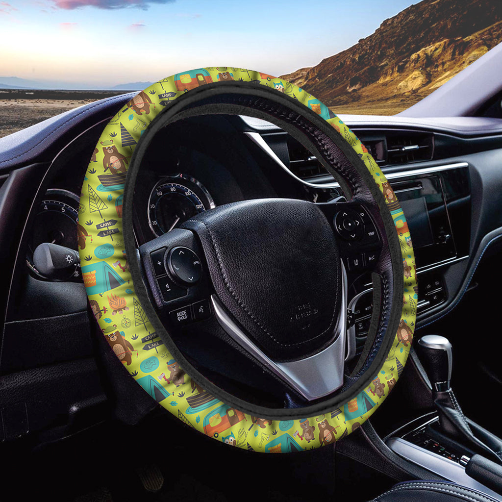 Animal Camping Pattern Print Car Steering Wheel Cover