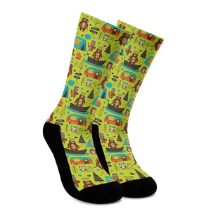 Animal Camping Pattern Print Crew Socks