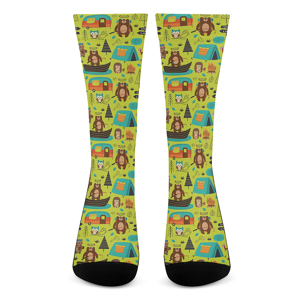 Animal Camping Pattern Print Crew Socks