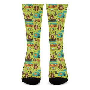 Animal Camping Pattern Print Crew Socks