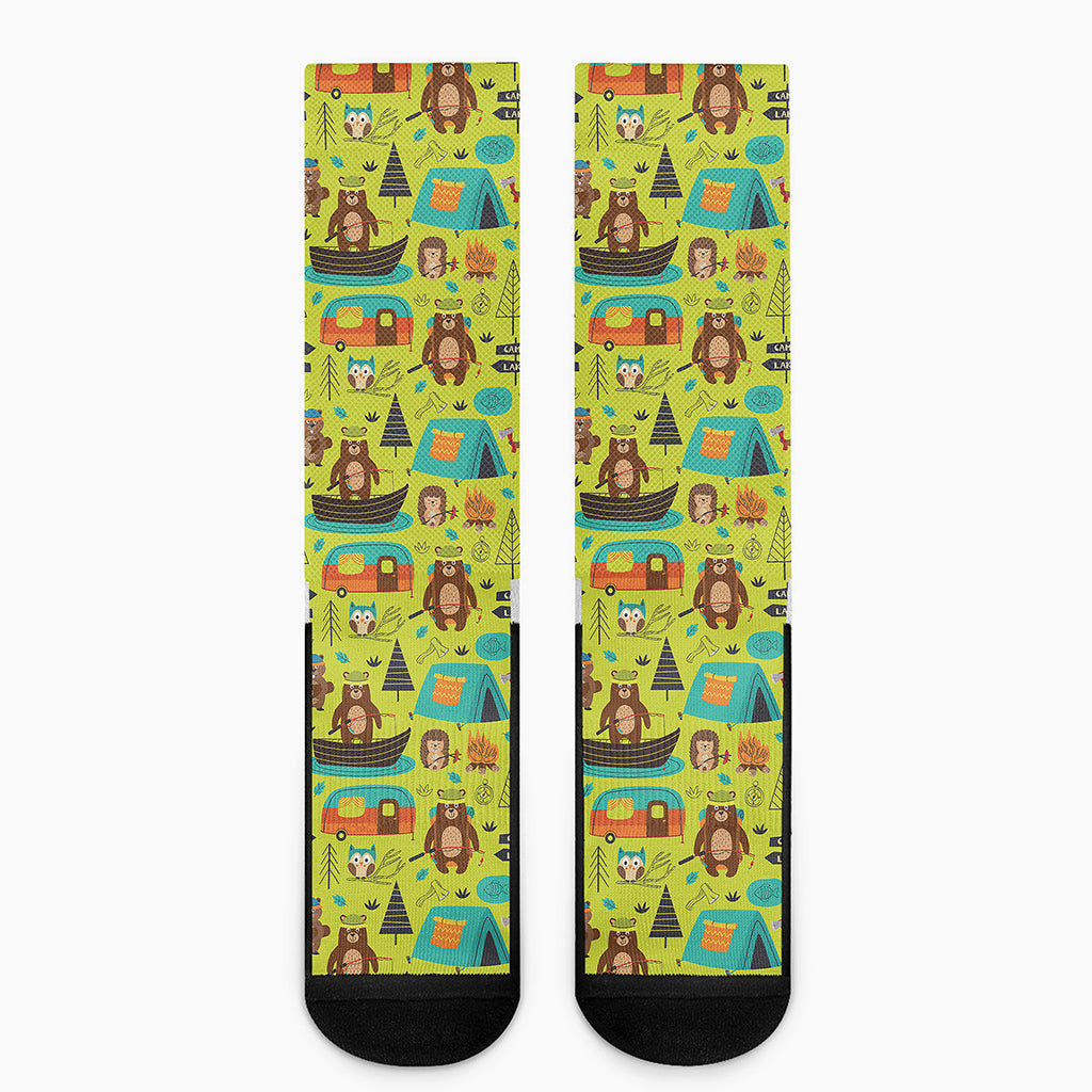 Animal Camping Pattern Print Crew Socks