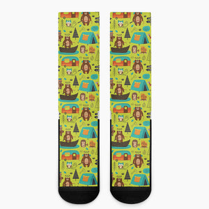 Animal Camping Pattern Print Crew Socks