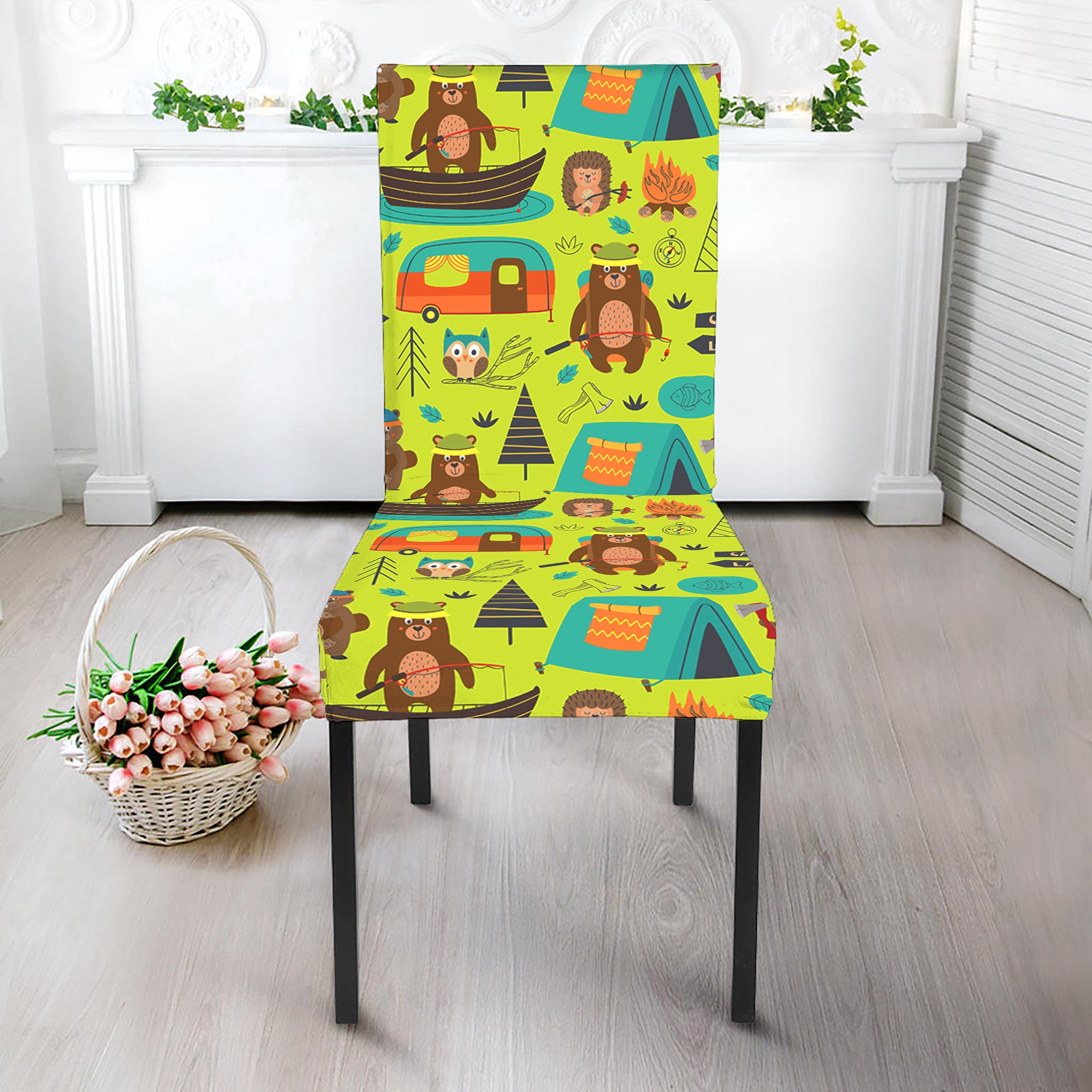 Animal Camping Pattern Print Dining Chair Slipcover