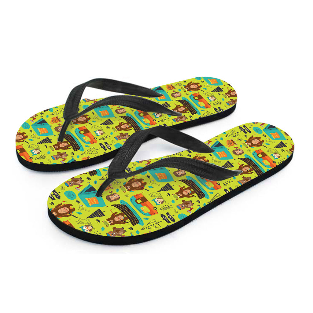 Animal Camping Pattern Print Flip Flops