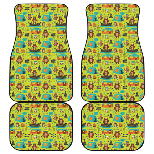 Animal Camping Pattern Print Front and Back Car Floor Mats