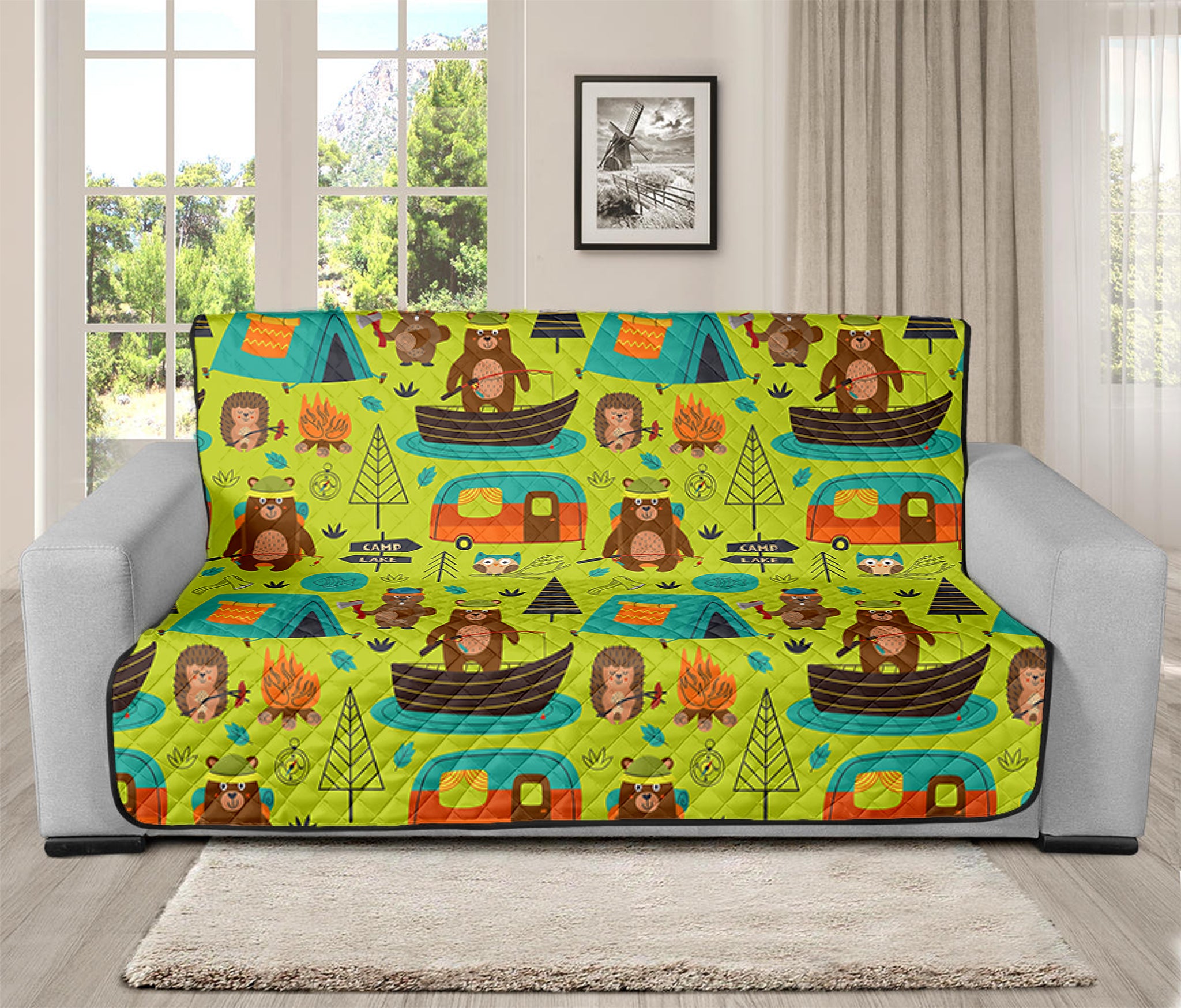 Animal Camping Pattern Print Futon Protector