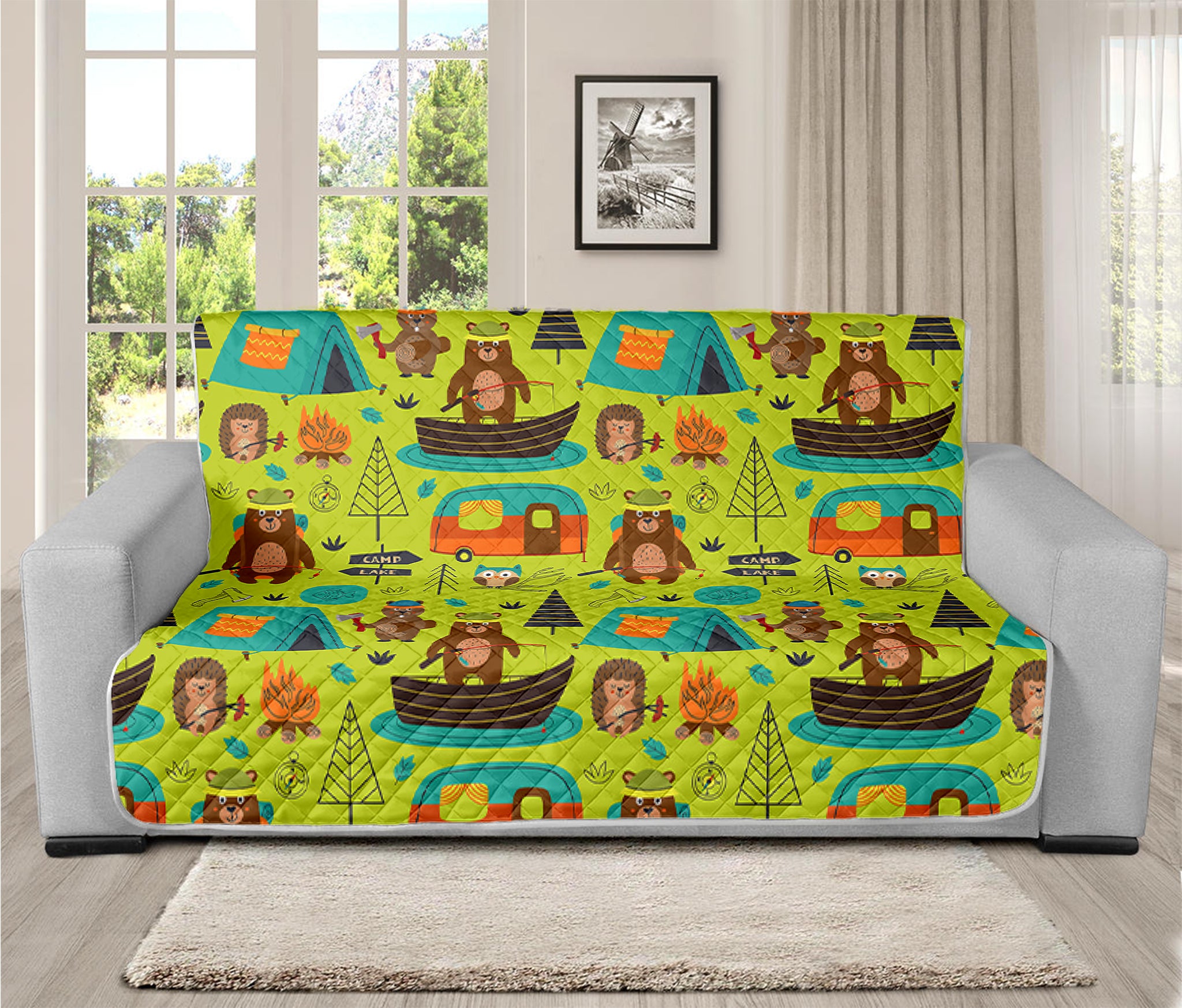 Animal Camping Pattern Print Futon Protector