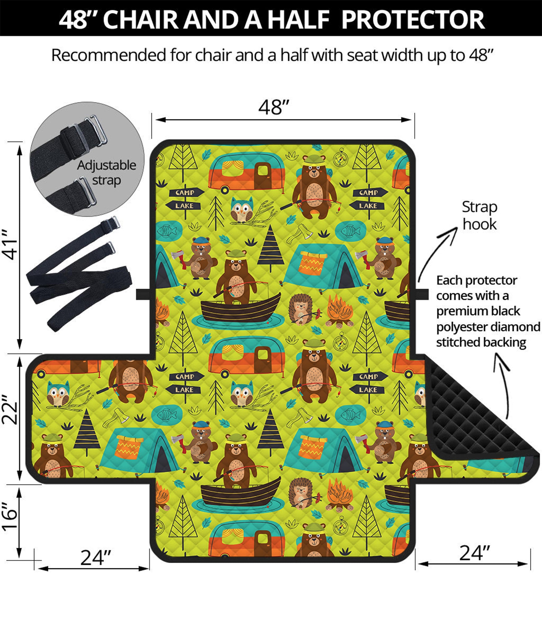 Animal Camping Pattern Print Half Sofa Protector