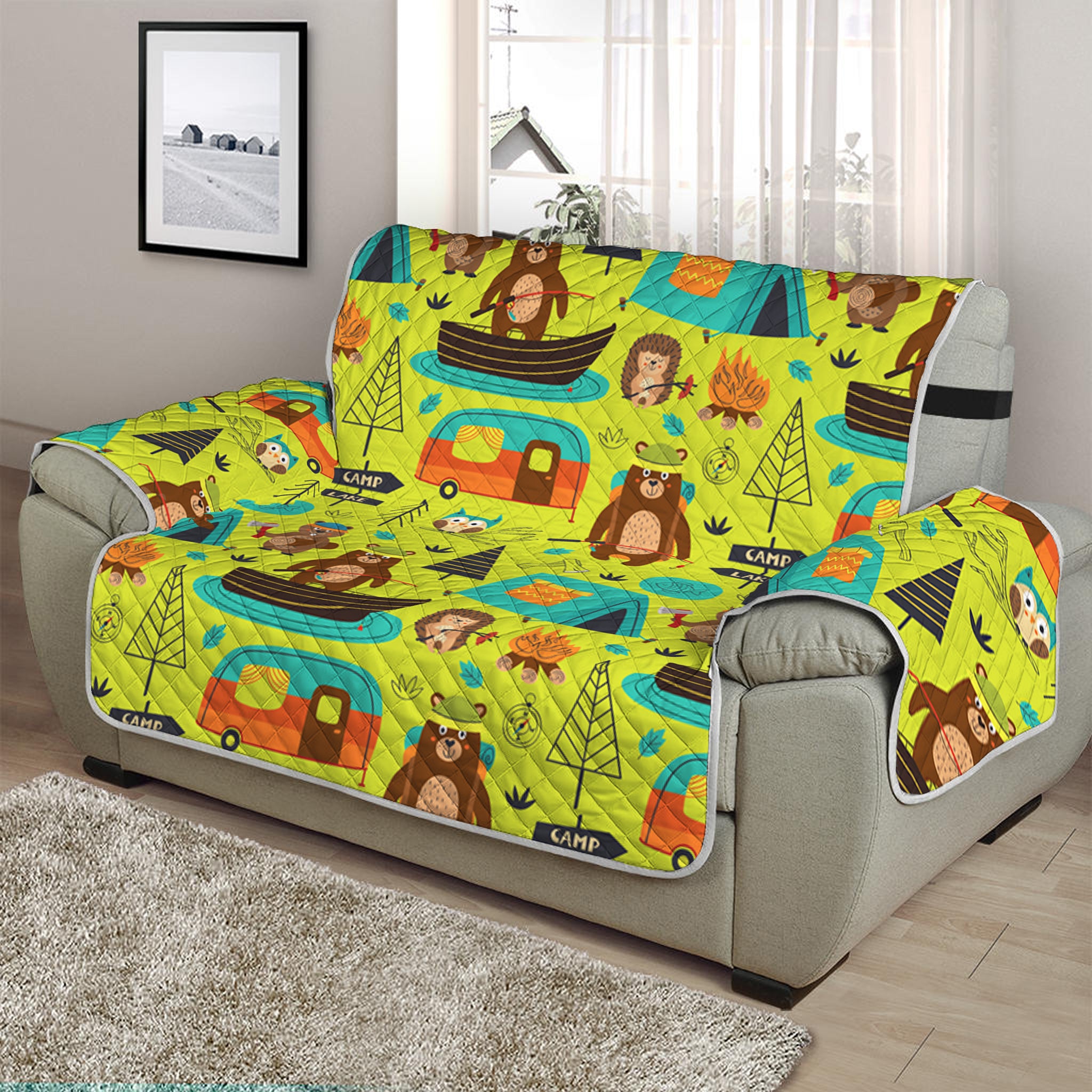 Animal Camping Pattern Print Half Sofa Protector