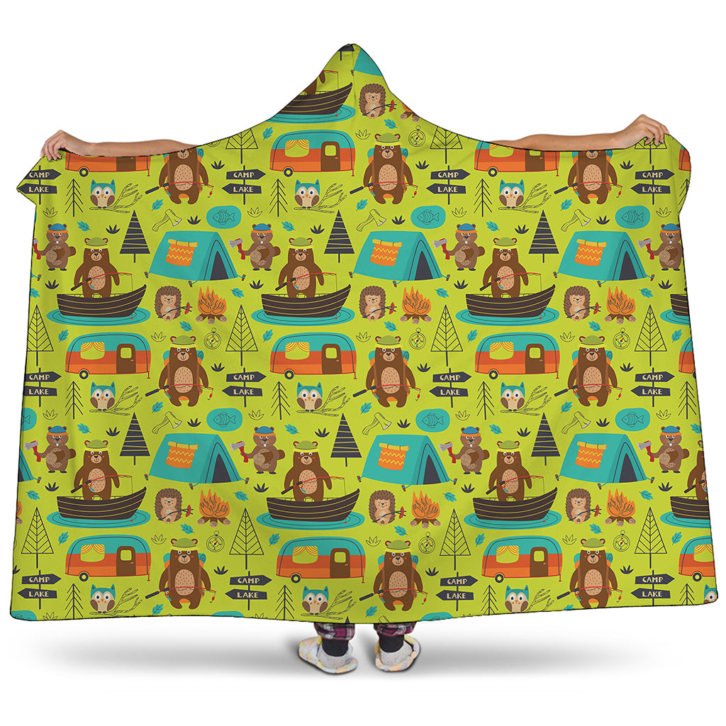 Animal Camping Pattern Print Hooded Blanket