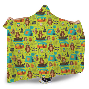 Animal Camping Pattern Print Hooded Blanket