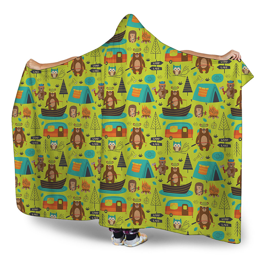 Animal Camping Pattern Print Hooded Blanket