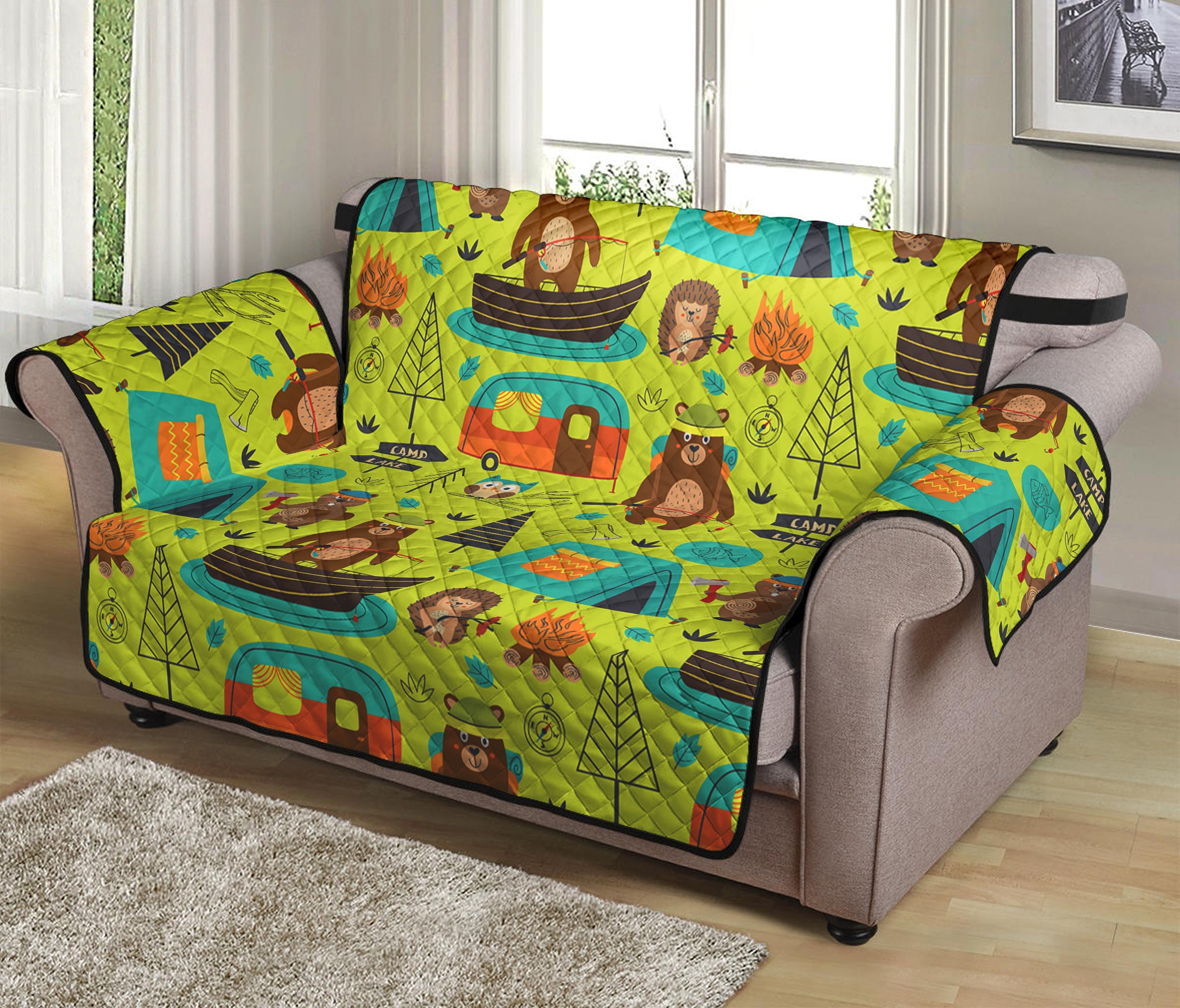 Animal Camping Pattern Print Loveseat Protector