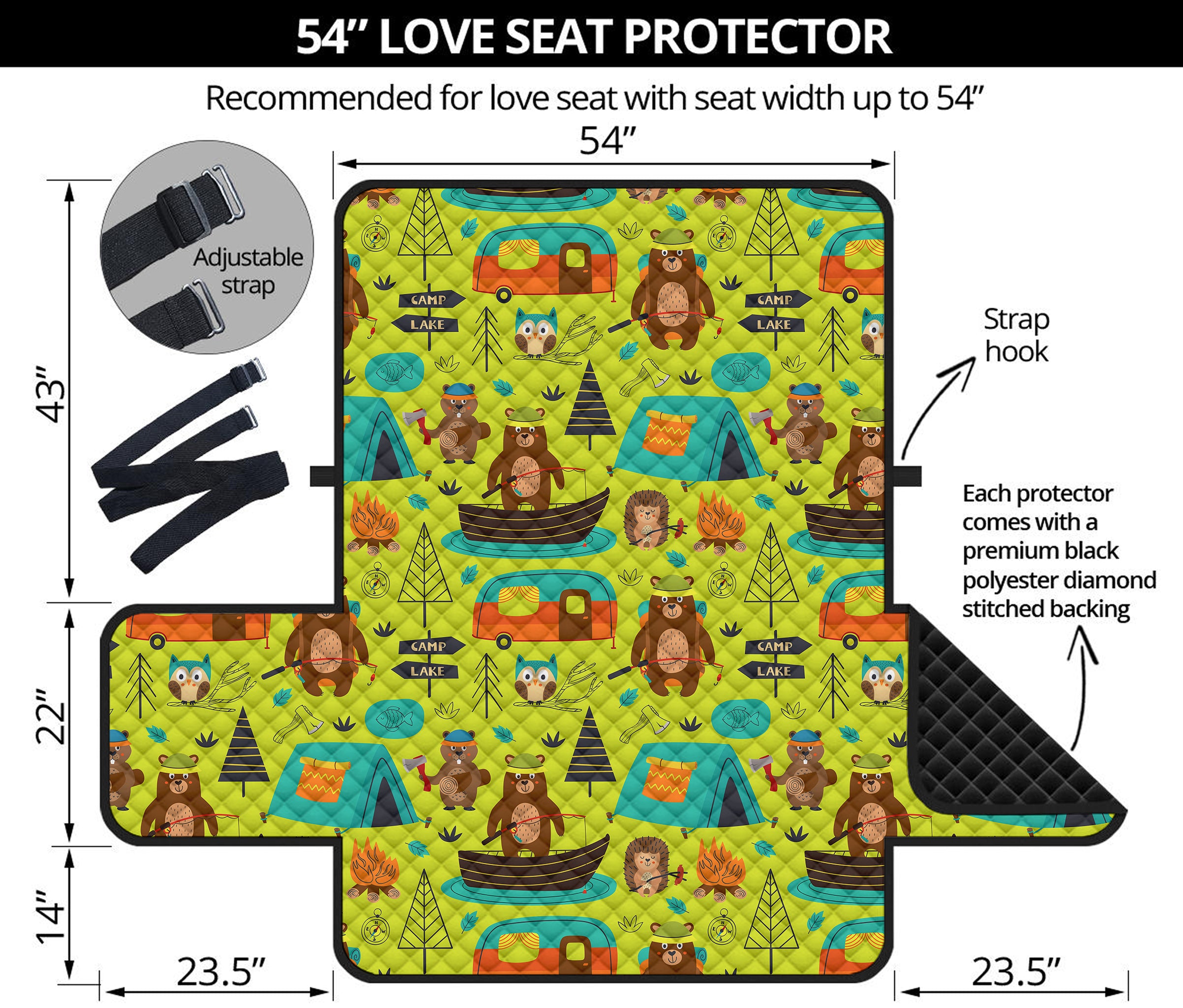 Animal Camping Pattern Print Loveseat Protector