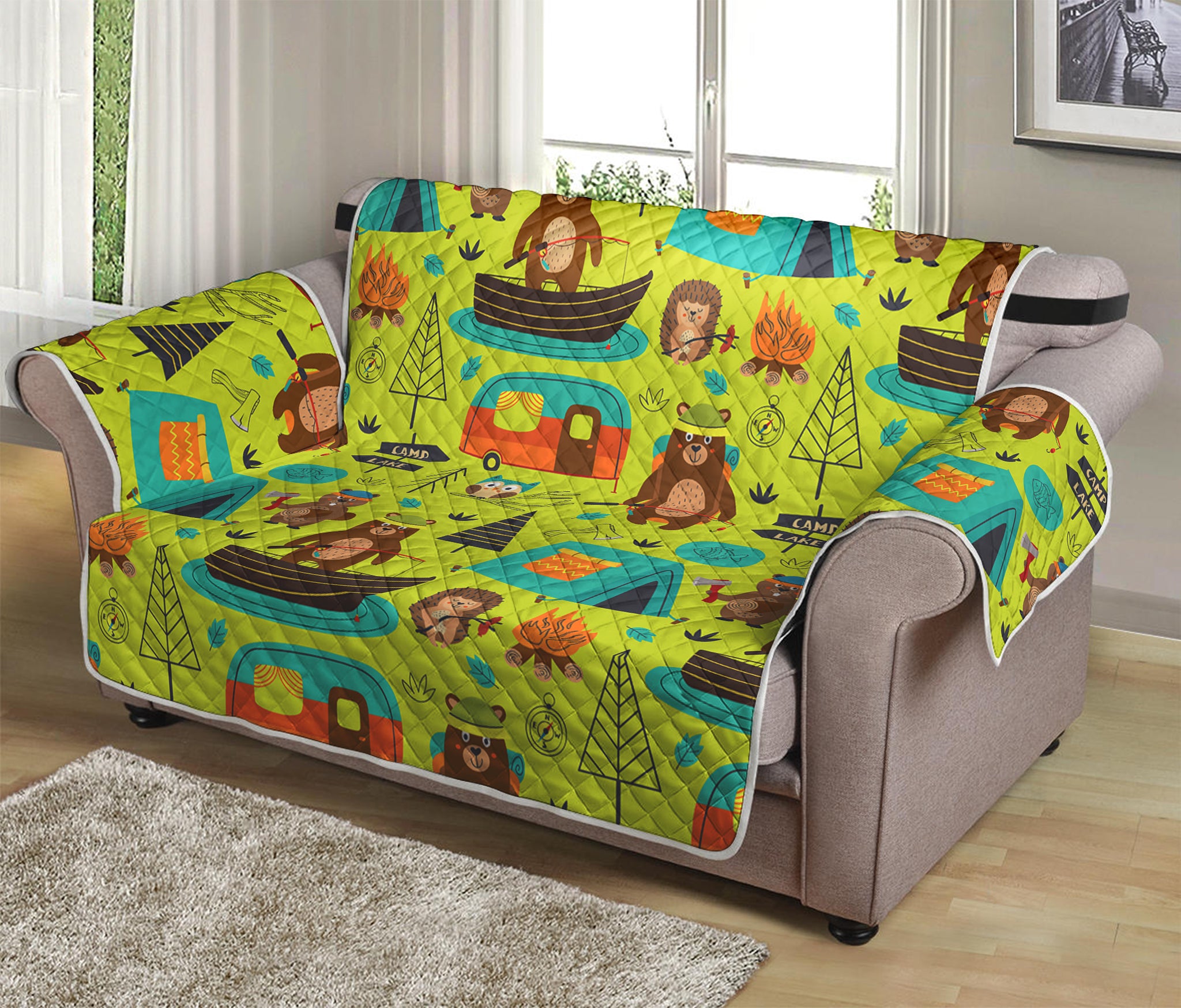 Animal Camping Pattern Print Loveseat Protector