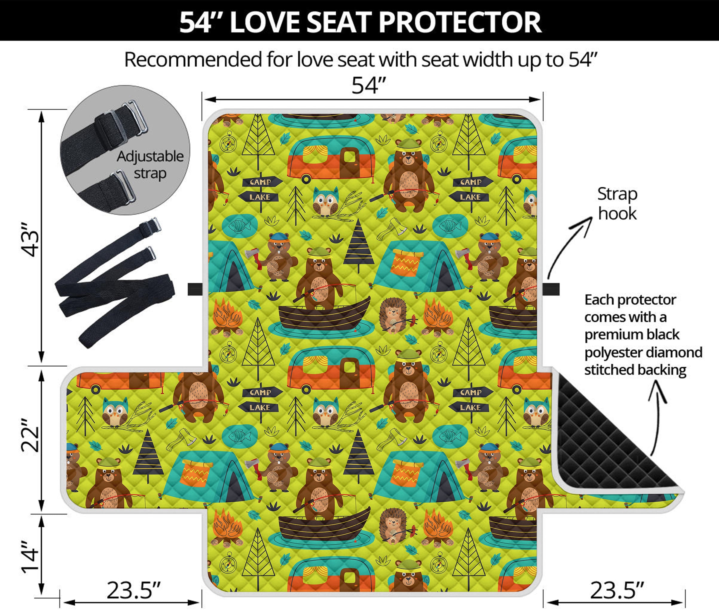 Animal Camping Pattern Print Loveseat Protector