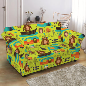 Animal Camping Pattern Print Loveseat Slipcover