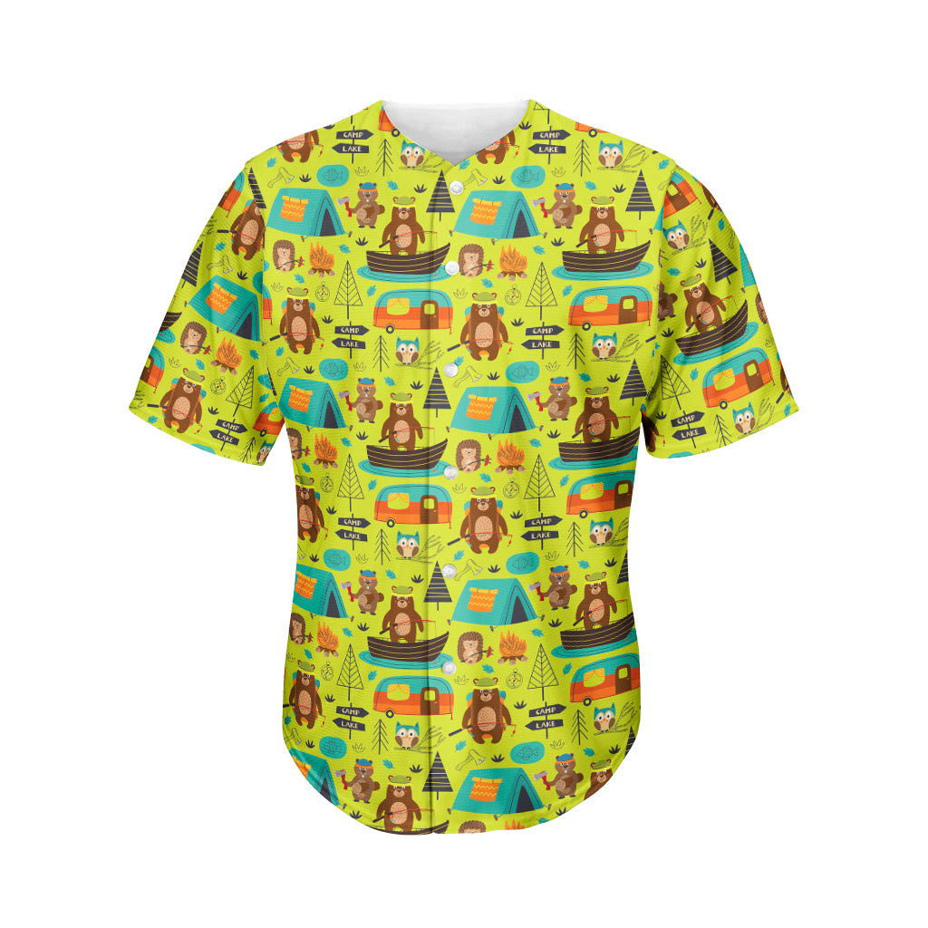 Animal Camping Pattern Print Men's Baseball Jersey
