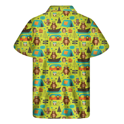 Animal Camping Pattern Print Men's Short Sleeve Shirt