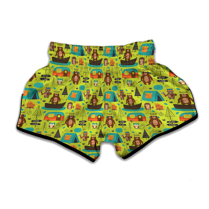Animal Camping Pattern Print Muay Thai Boxing Shorts
