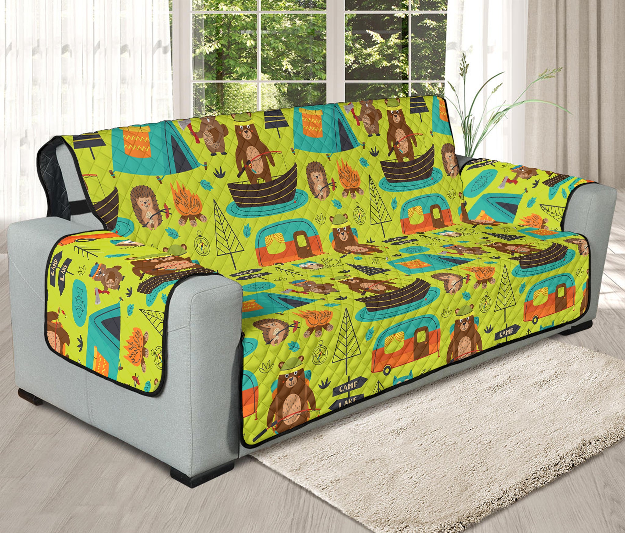 Animal Camping Pattern Print Oversized Sofa Protector