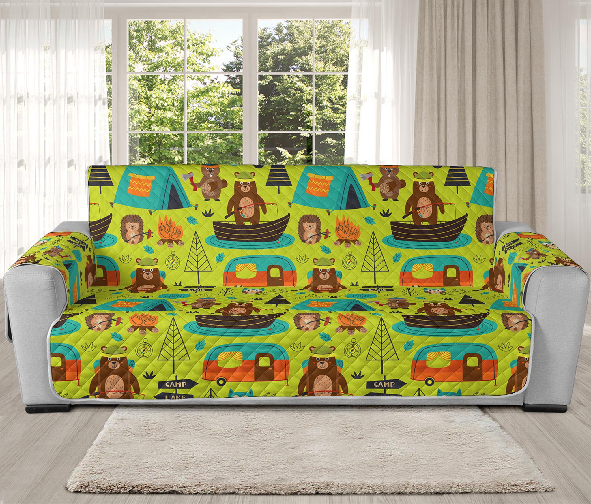 Animal Camping Pattern Print Oversized Sofa Protector