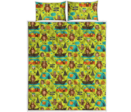 Animal Camping Pattern Print Quilt Bed Set