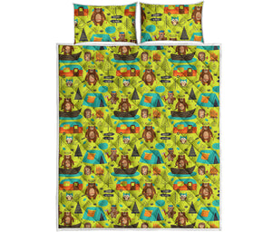 Animal Camping Pattern Print Quilt Bed Set