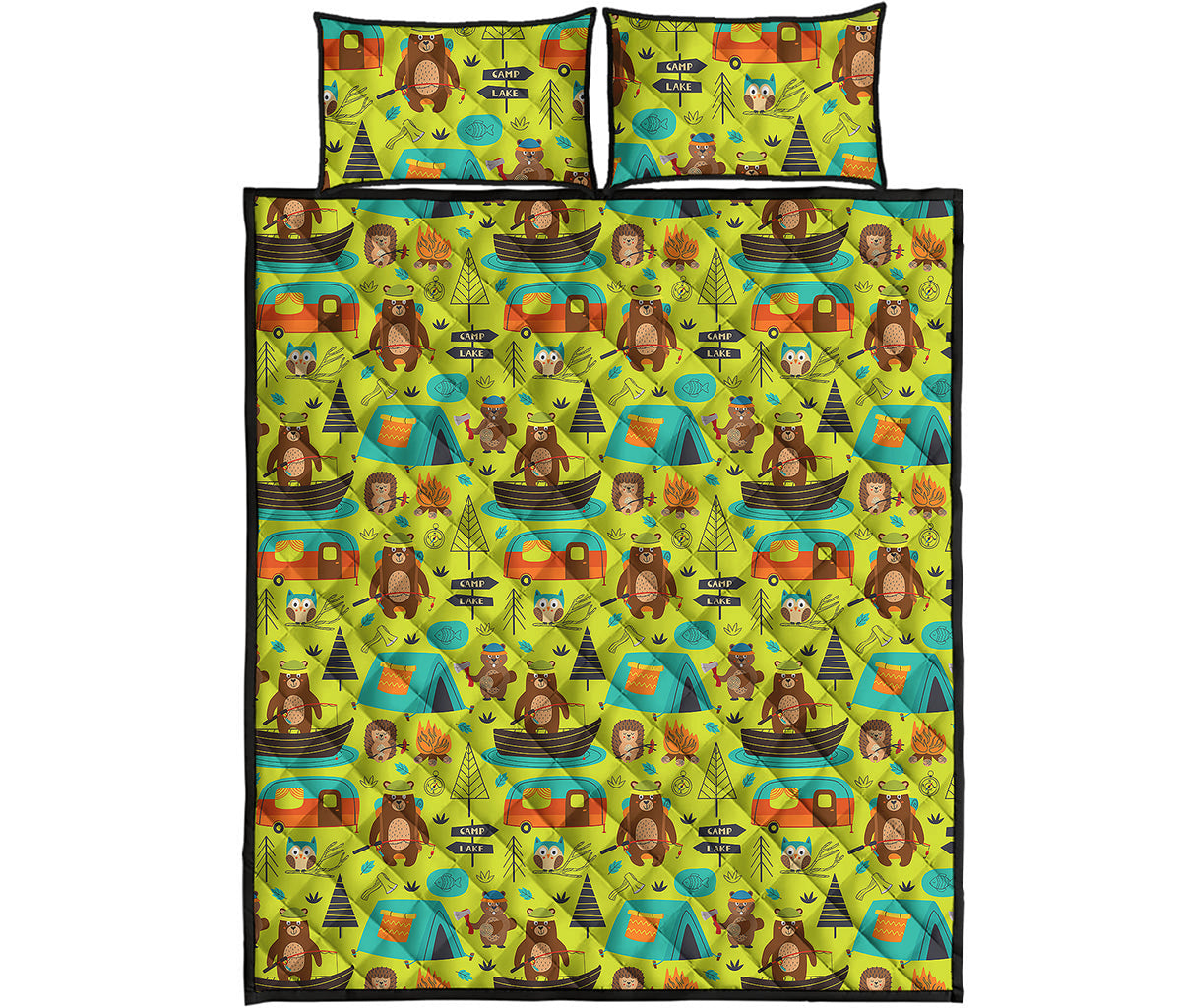 Animal Camping Pattern Print Quilt Bed Set