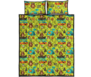 Animal Camping Pattern Print Quilt Bed Set