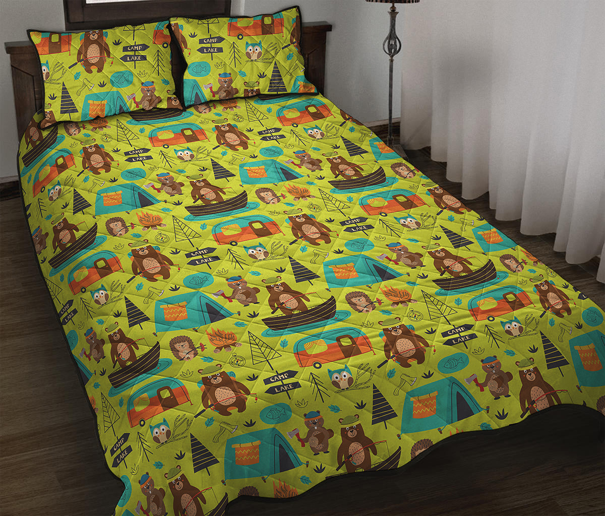 Animal Camping Pattern Print Quilt Bed Set