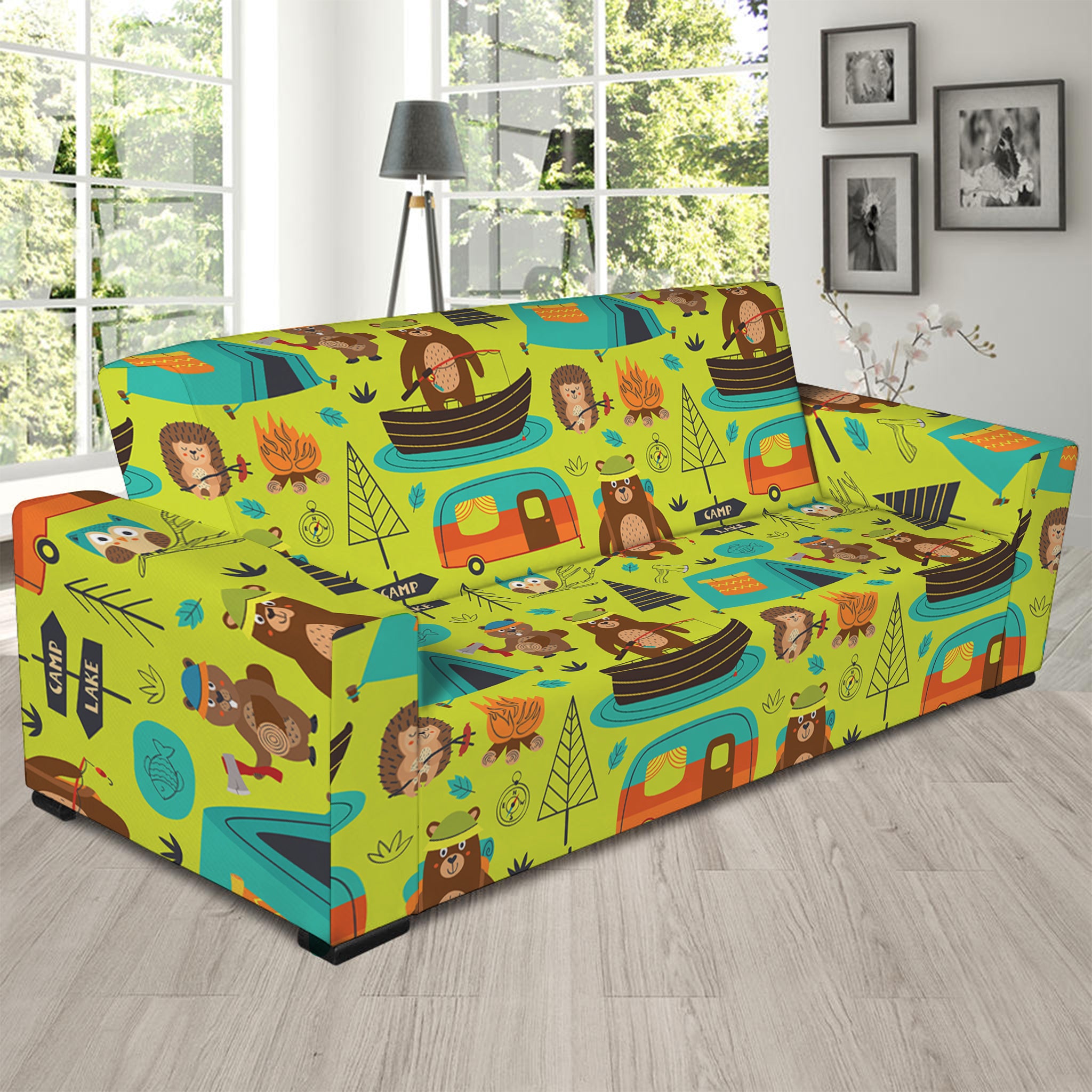 Animal Camping Pattern Print Sofa Slipcover