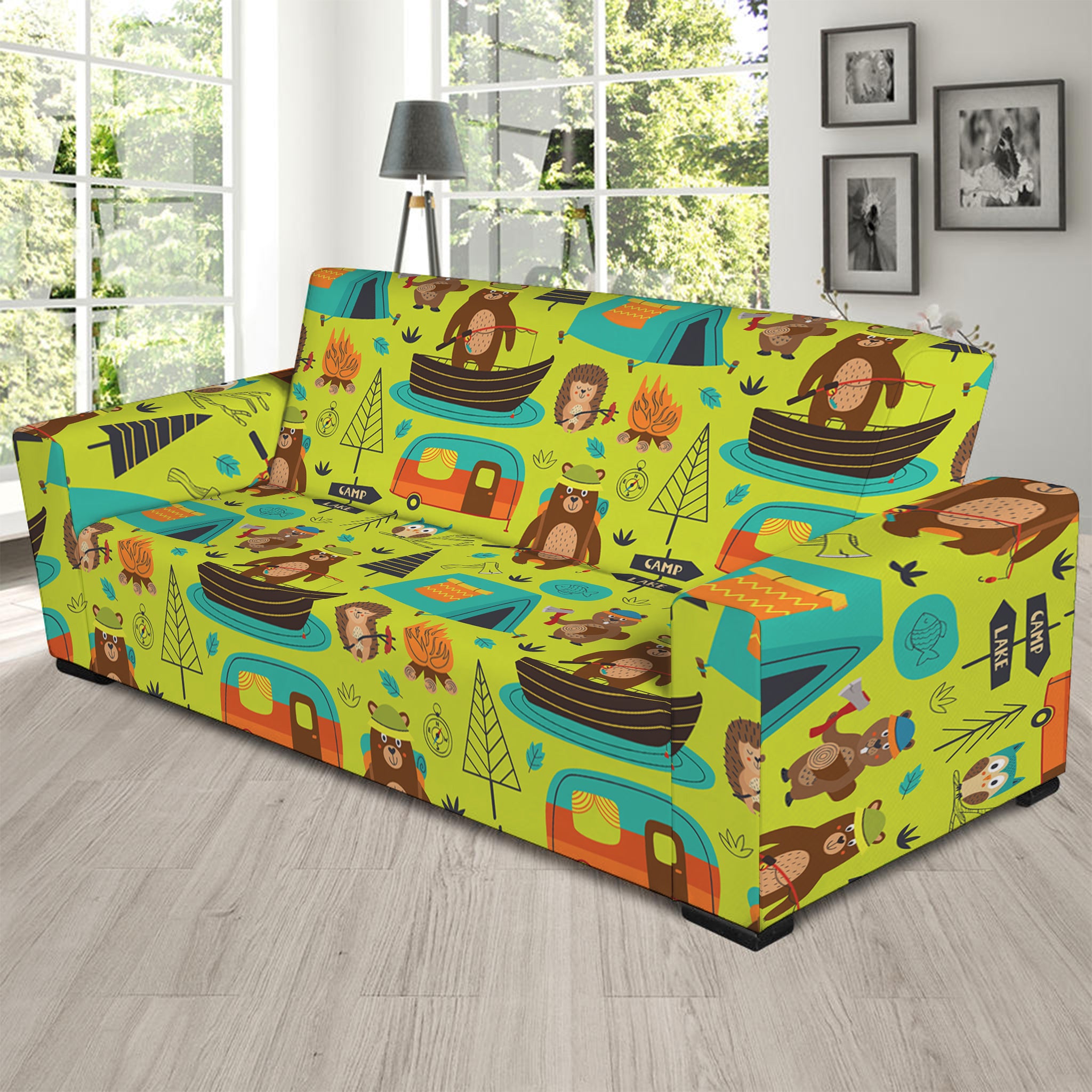 Animal Camping Pattern Print Sofa Slipcover