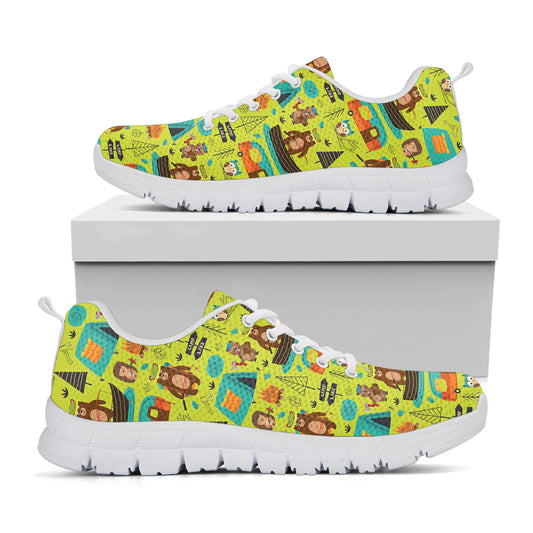 Animal Camping Pattern Print White Sneakers