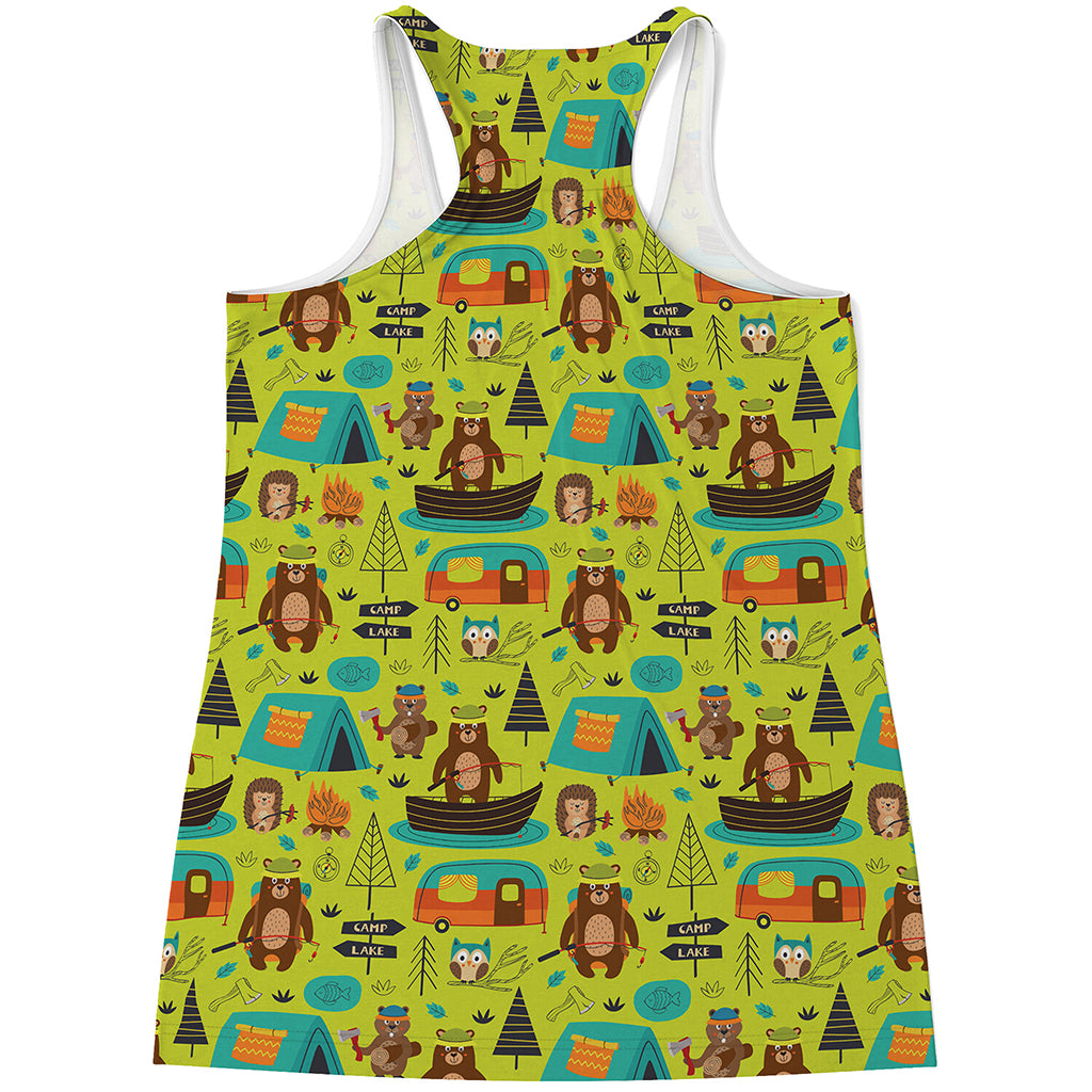 Animal Camping Pattern Print Women's Racerback Tank Top