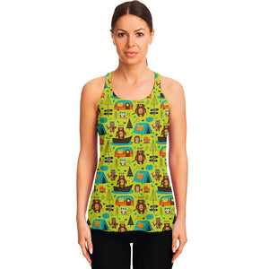 Animal Camping Pattern Print Women's Racerback Tank Top