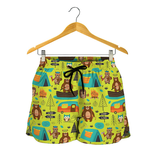 Animal Camping Pattern Print Women's Shorts