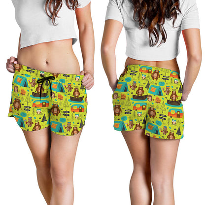 Animal Camping Pattern Print Women's Shorts