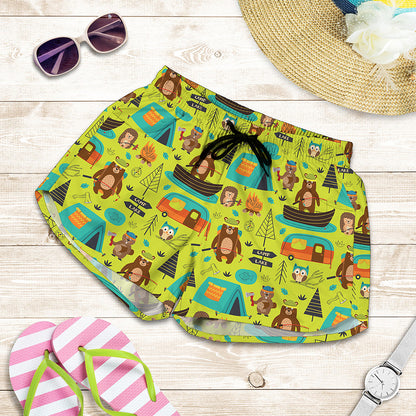 Animal Camping Pattern Print Women's Shorts