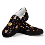Animal Wizard Pattern Print Black Slip On Shoes