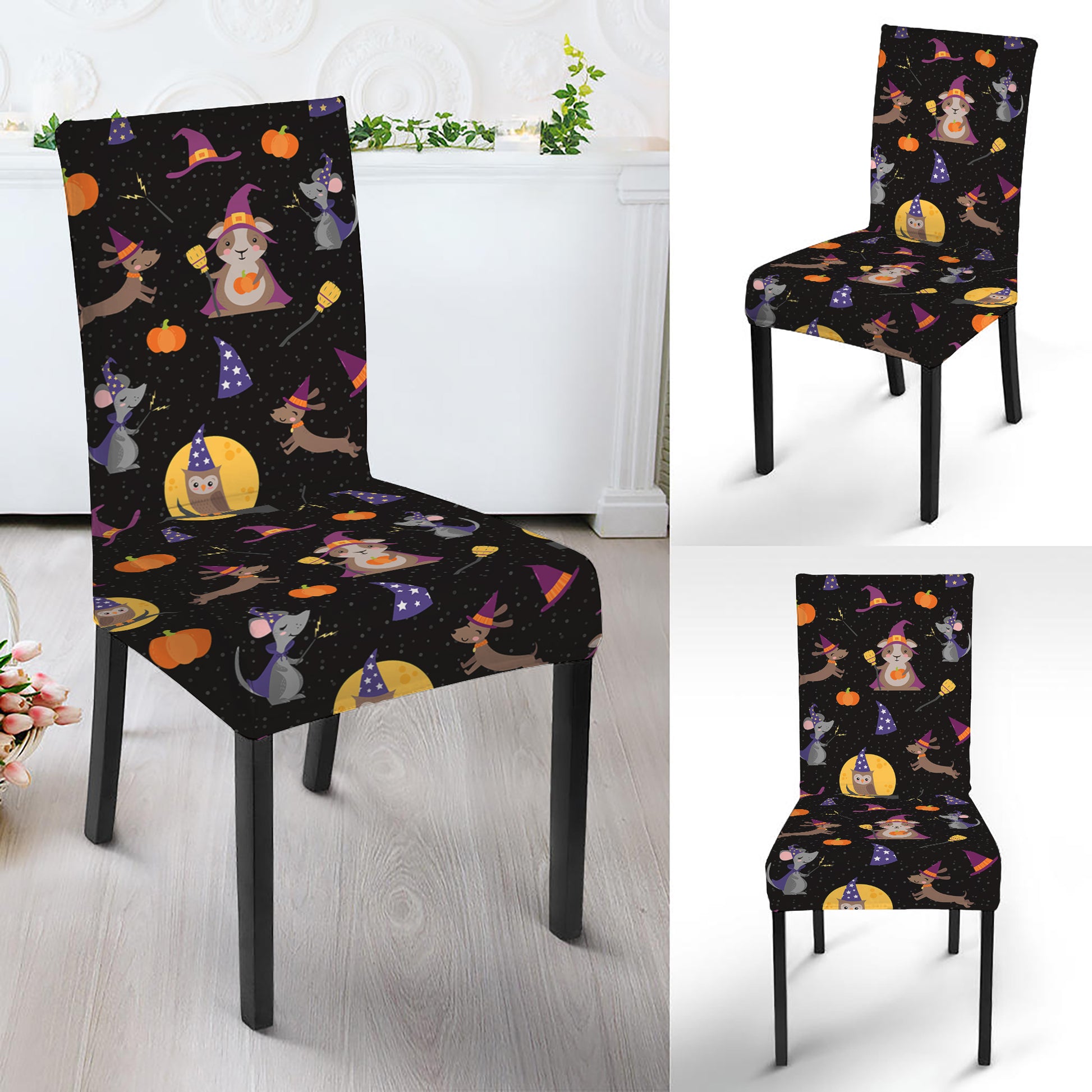 Animal Wizard Pattern Print Dining Chair Slipcover