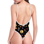Animal Wizard Pattern Print One Piece High Cut Swimsuit